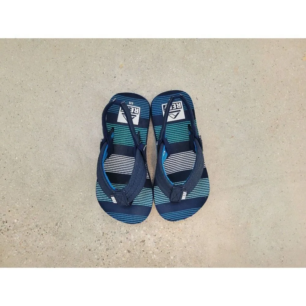 Reef Lil Little Ahi Flip Flop Sandals Infant Toddler Sz 5/6 Deep Sea Stripes blu